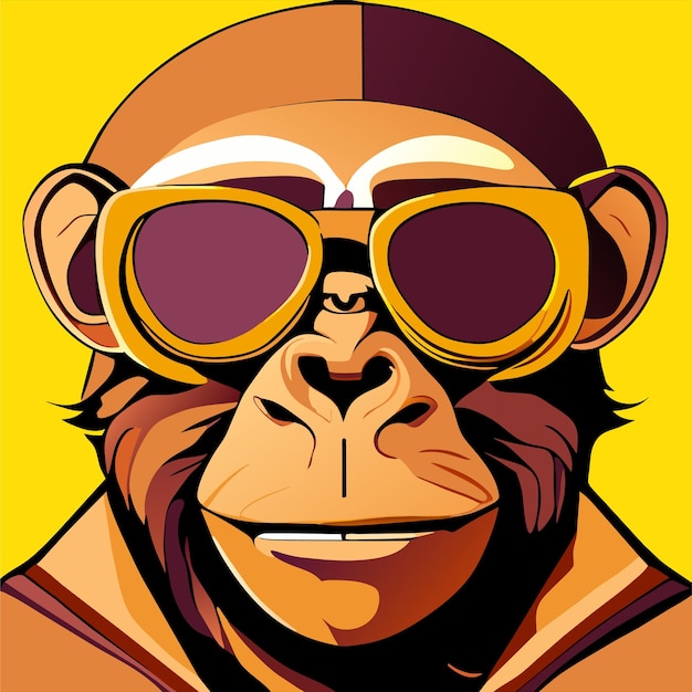 Vector monkey wearing mafia sunglasses esports mascot logo hand drawn flat stylish cartoon sticker