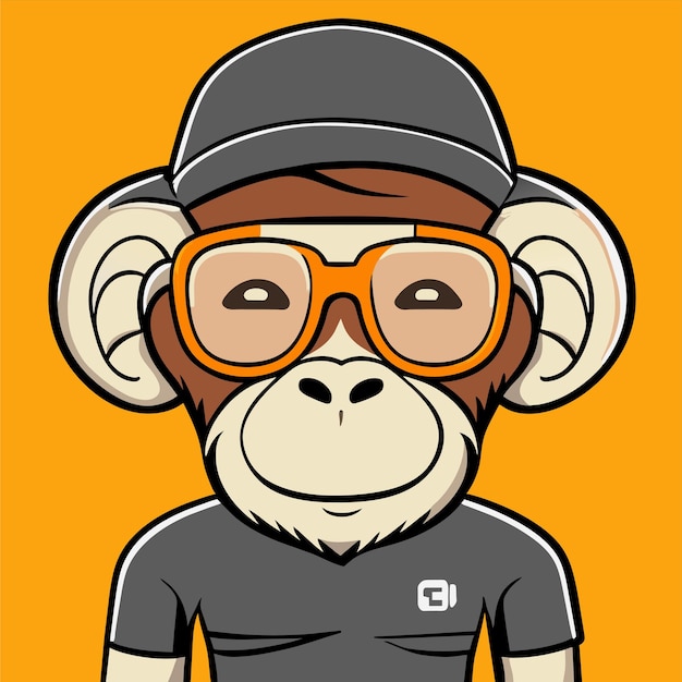 Monkey wearing mafia sunglasses esports mascot logo hand drawn flat stylish cartoon sticker