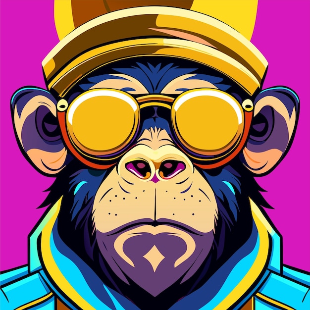 Monkey wearing mafia sunglasses esports mascot logo hand drawn flat stylish cartoon sticker