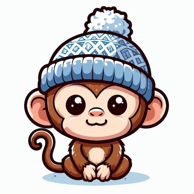 Vector monkey in a winter hat