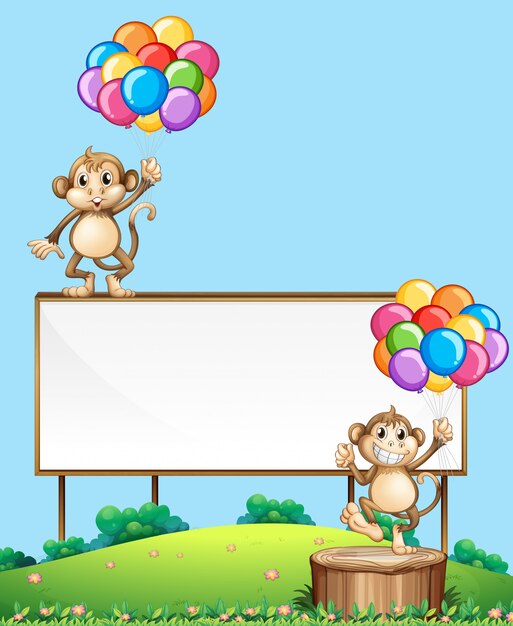 Monkey with balloon at sign board