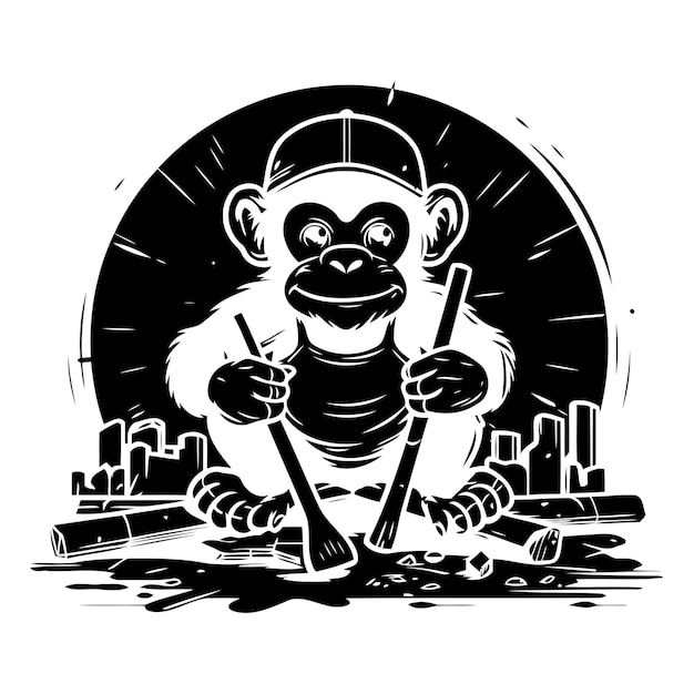 Vector monkey with a baseball bat and a baseball bat vector illustration