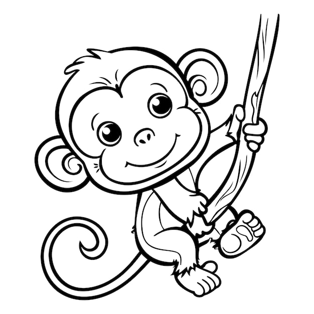 Vector monkey with a baseball bat coloring book for children