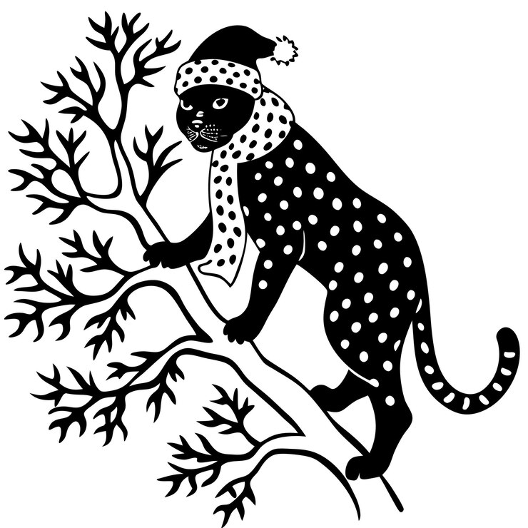 Vector a monkey with a hat on its head is sitting on a tree branch
