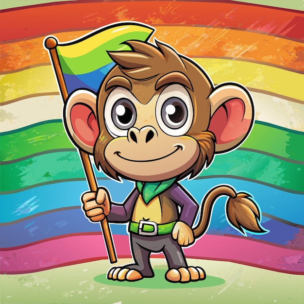 a monkey with a rainbow flag on his chest