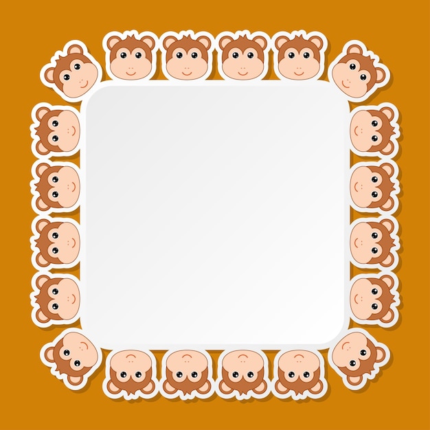 Monkey with square frame for banner poster and greeting card