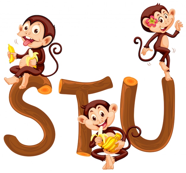 Vector monkey and wooden alphabet