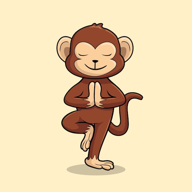 Vettore monkey yoga cartoon chimp vrikshasana pose tree