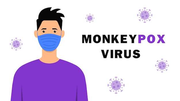 Monkeypox Infectious disease Outbreak of MPXV virus A man in a mask on a white background Vector illustration
