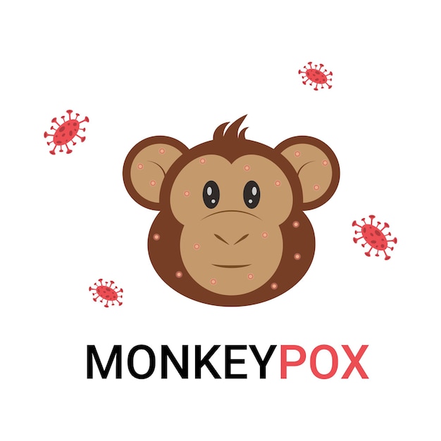 Вирус оспы обезьян высыпания на лице и коже обезьян на белом фоне предупреждение об инфекционных заболеваниях векторная иллюстрация