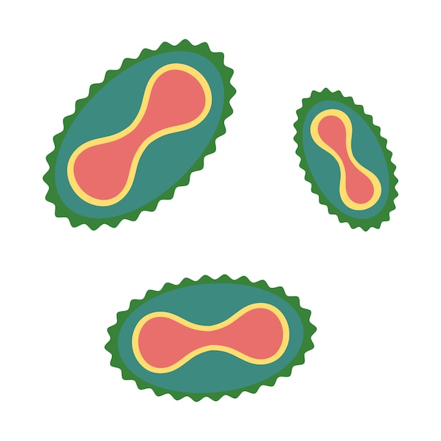 ベクトル フラットスタイルのサル痘ウイルス3つの緑色の微生物