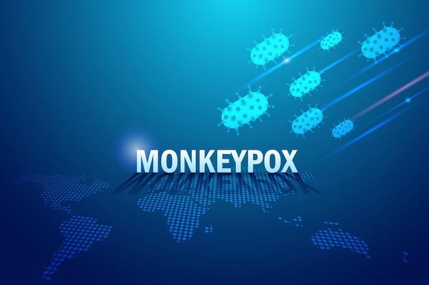 Monkeypox-virusinvasie vanuit de ruimte naar de aarde op wereldkaart Nieuwe uitbraak van orthopox-virus