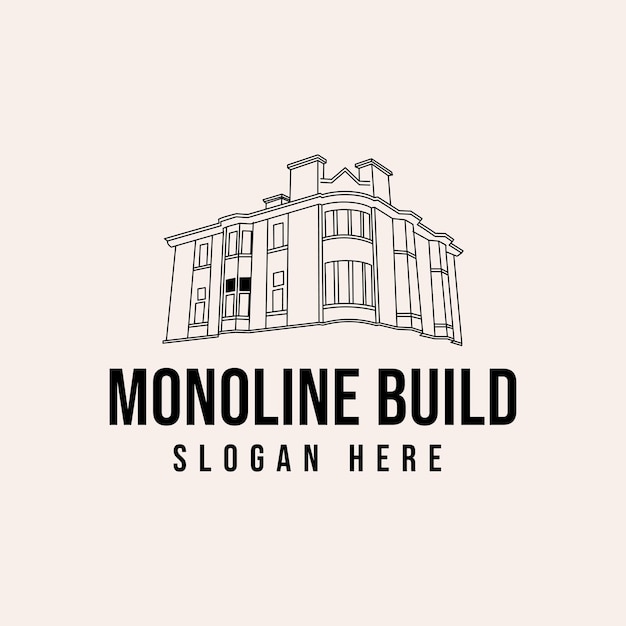 Mono lijn oud gebouw logo ideeën inspiratie logo ontwerp sjabloon vectorillustratie geïsoleerd op een witte achtergrond