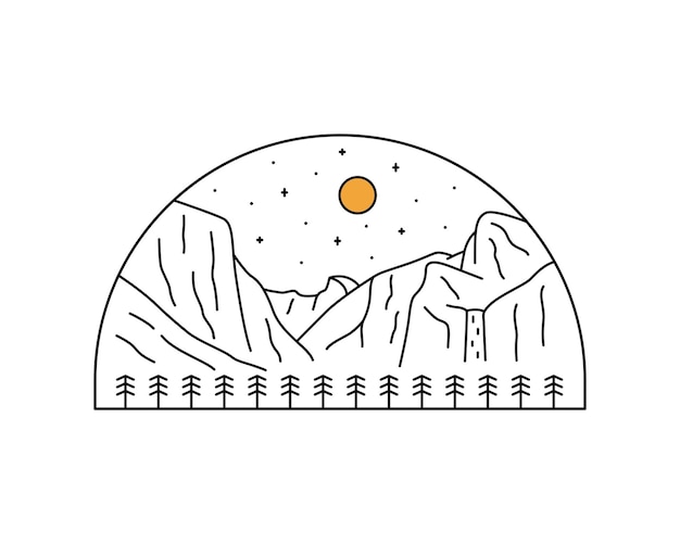 Mono lijn vector van Yosemite National Park ontwerp voor tshirt badge sticker en ander gebruik