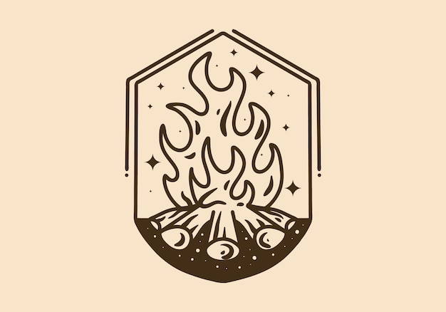 Vector mono line art illustration of a bonfire