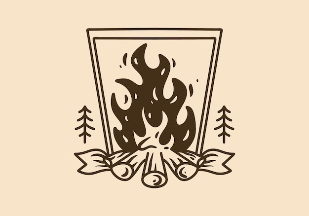 焚き火のモノラル ライン アート イラスト