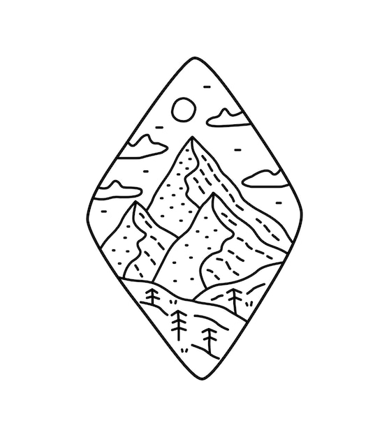 Mono line art of the mountains nature wildlife