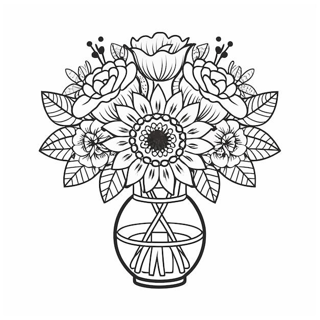 Monochromatic bouquet Flower Coloring Page