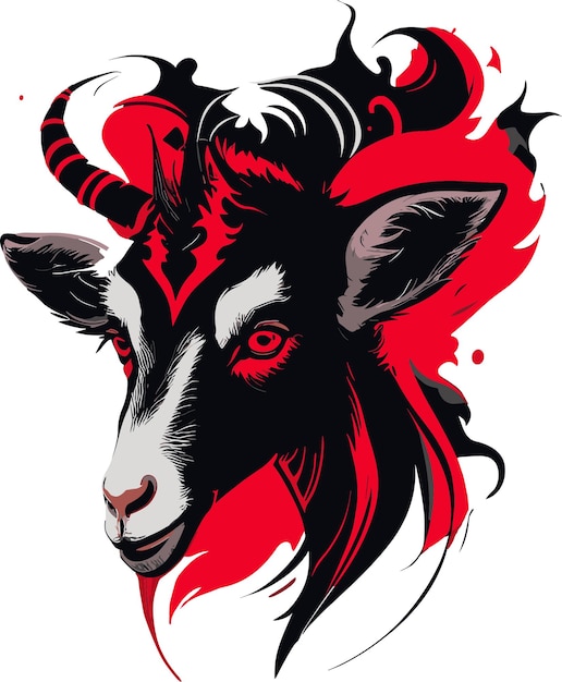 Monochromatic Goat Magic Minimalist Vector Art for Red and Black TShirt