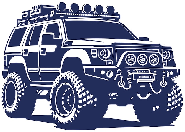 Vector monochromatic illustration of a sizable offroad 4x4 presented as a vector image on white