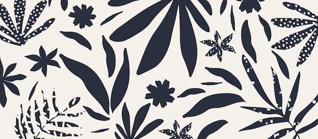 Monochromatic vector background with scattered abstract black leaves