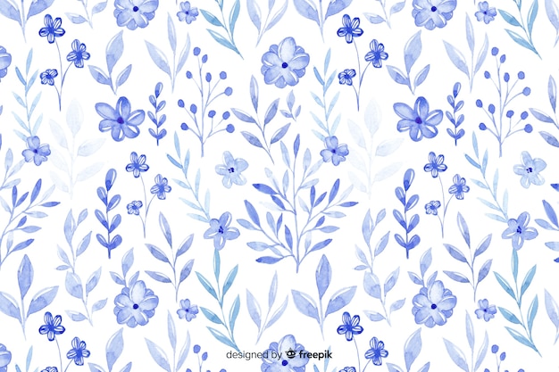 Monochromatic watercolour blue flowers background