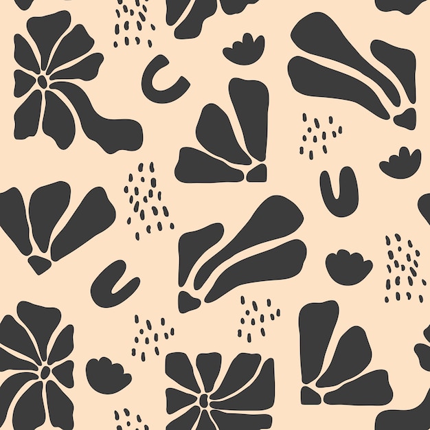 Monochrome abstract hand drawn aesthetic floral illustration pattern. Botanical retro concept