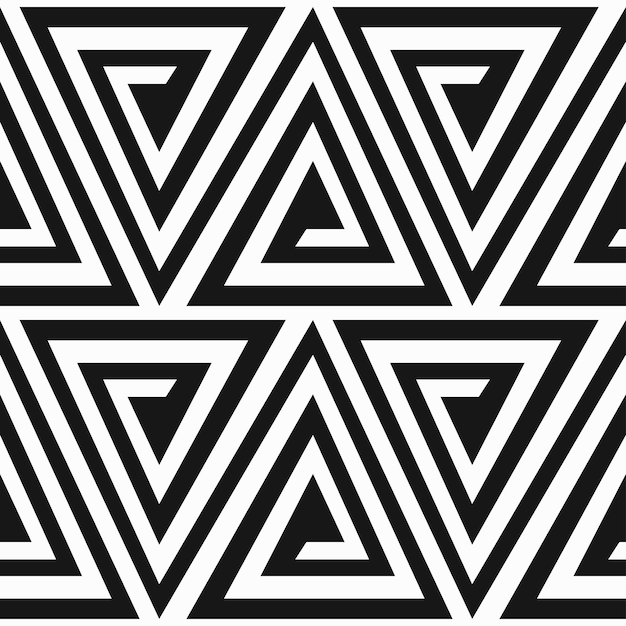 Monochrome ancient triangle spiral seamless pattern