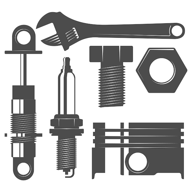 Vector monochrome auto parts set