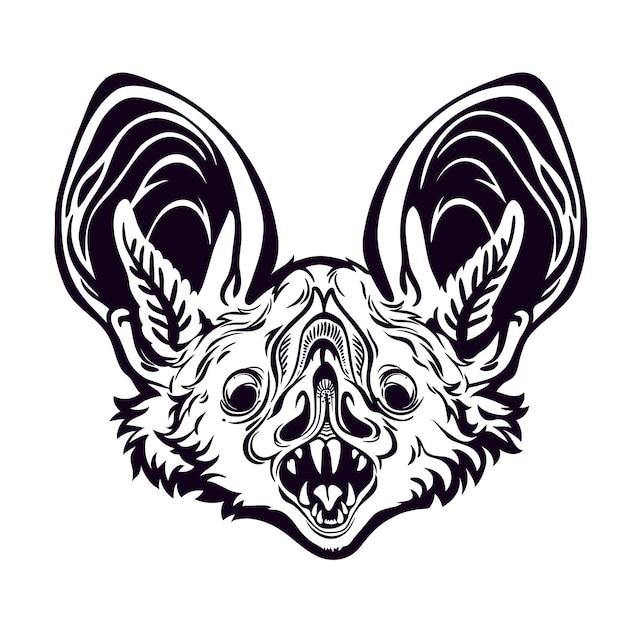 Monochrome bat head with open mouth