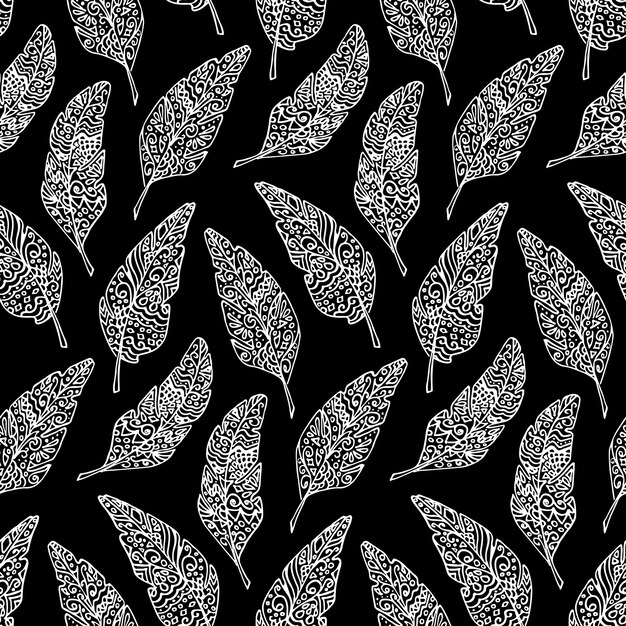 Monochrome bird feather seamless pattern boho vintage vector