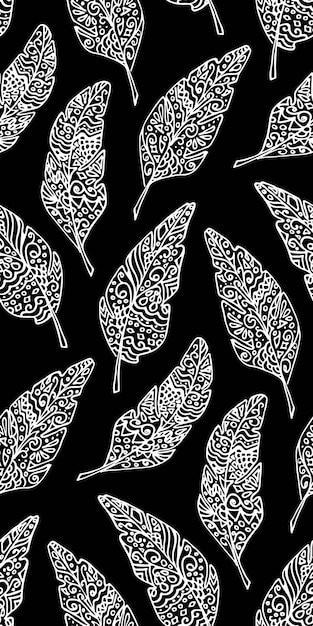 Monochrome bird feather seamless pattern boho vintage vector