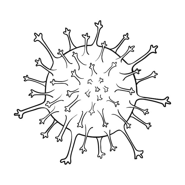 Монохромный черно-белый вектор эскиза коронавируса covid19
