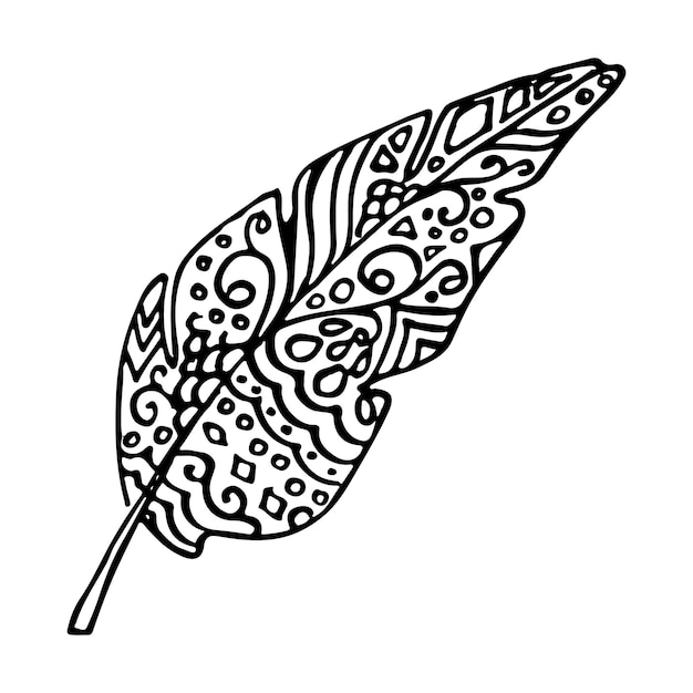 Monochrome black and white bird feather vector sketched art