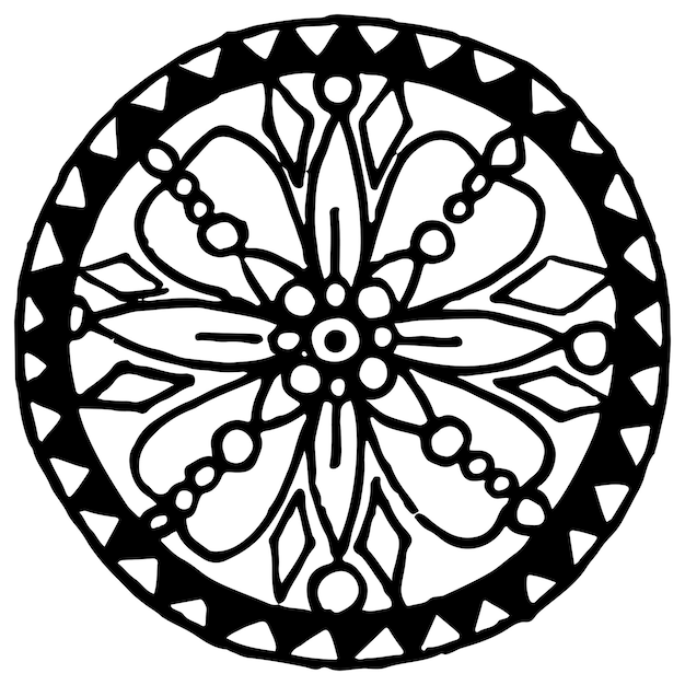 モノクロ黒と白の円曼荼羅落書きベクトル