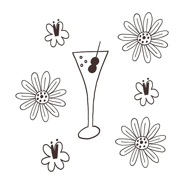 Vector monochrome bloem martini cocktail