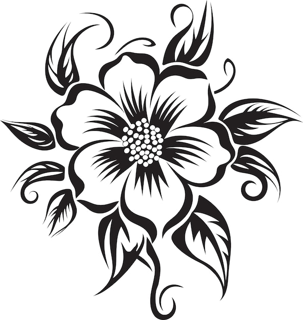 Vettore signatura monocromatica di fioritura eleganza iconica vettore di fiori etereo simbolo nero