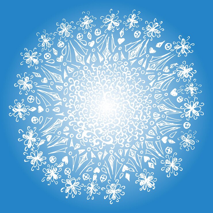 Vector monochrome blue white mandala hand drawn doodle vector