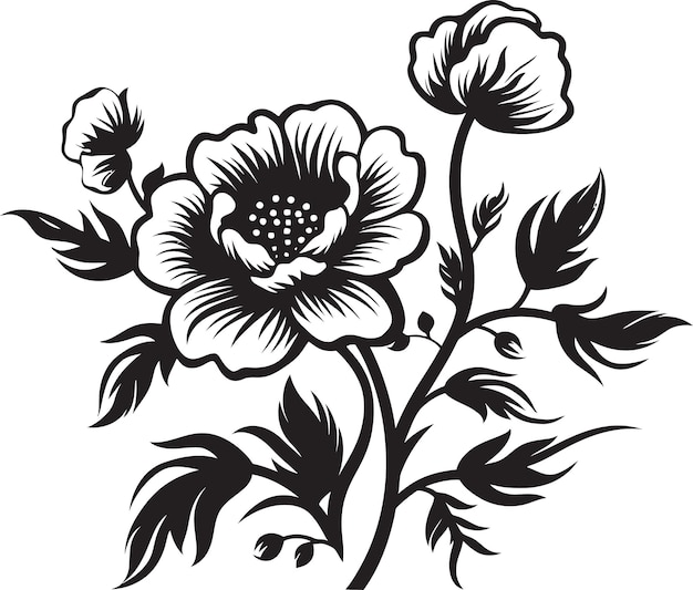 Vector monochrome botanical nocturne blackened flora