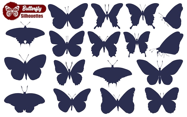 monochrome Butterfly Silhouettes Vector