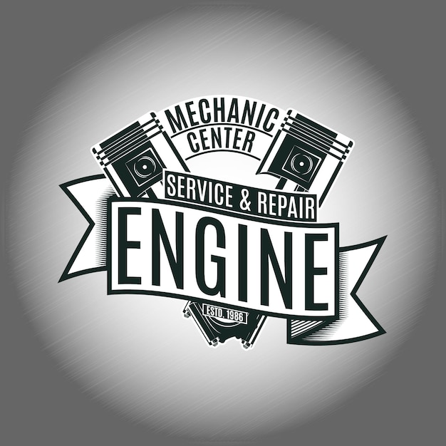 Vector monochrome car repair service logo