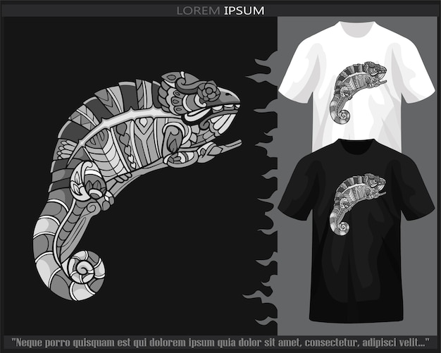 Monochrome Chameleon mandala arts isolated on black and white t shirt