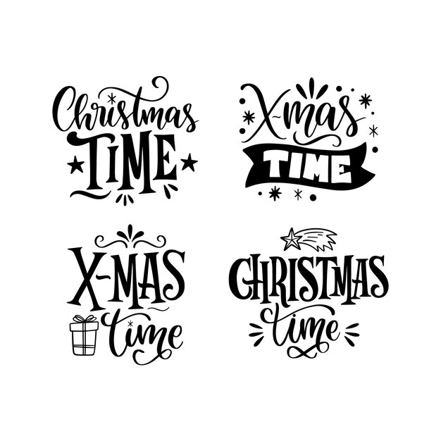 Vector monochrome christmas elements stickers collection