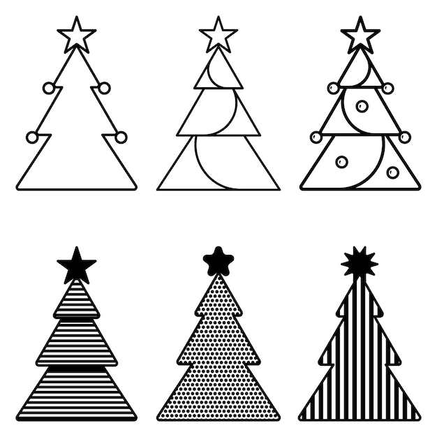 Vector monochrome christmas tree icon set vector illustration