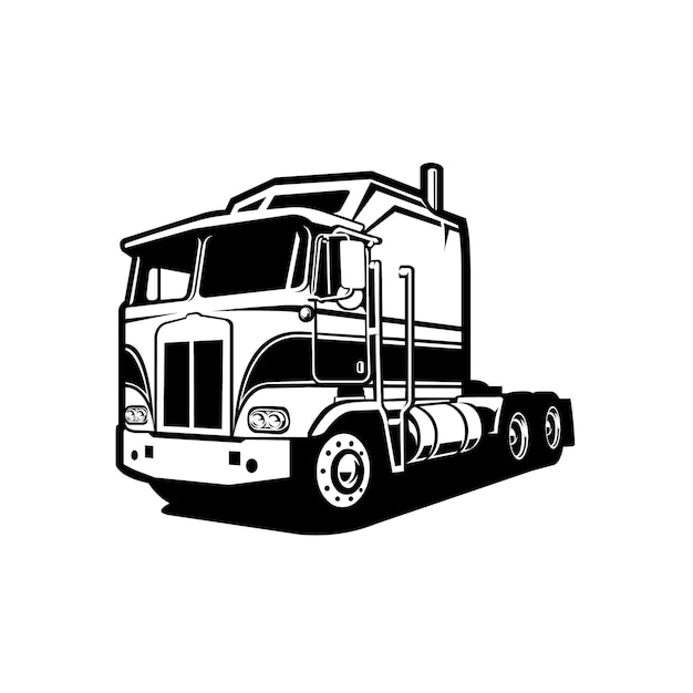 Monochrome Classic Semi Truck Silhouette Vector Art Isolated in White Background