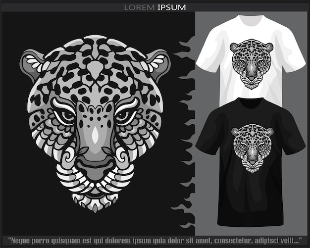 Vector monochrome color leopard head mandala arts isolated on black and white t shirt