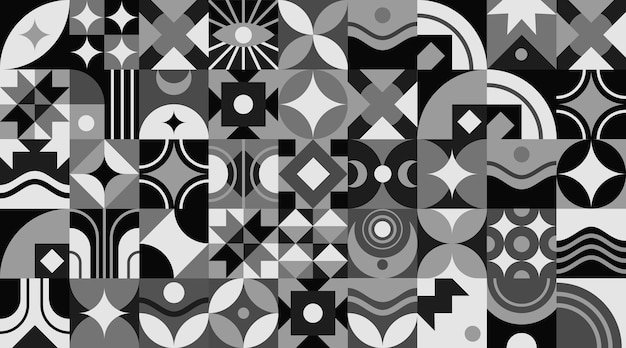 Monochrome colors simple geometric pattern poly decorative graphic grey colour carpet or tile bauhaus style template minimal art brutal vector background