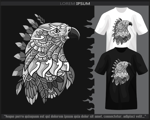 Монохромное искусство мандалы головы орла, изолированное на черно-белой футболке