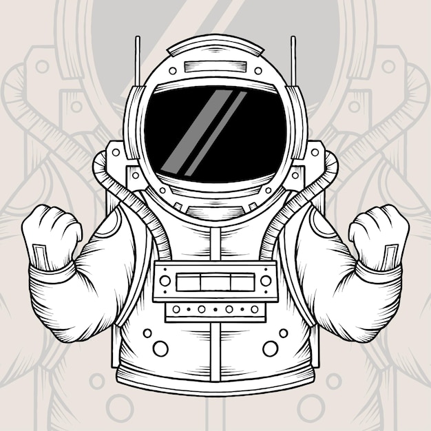 Monochrome excited astronaut vector