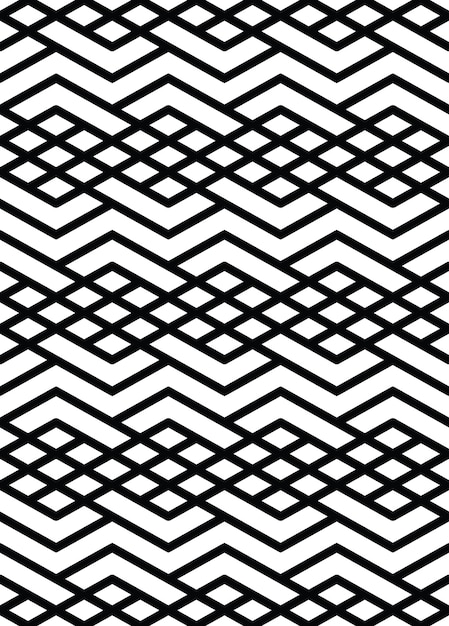 Monochrome geometric art seamless pattern, vector mosaic black and white interweave background. Symmetric illusive artificial backdrop.